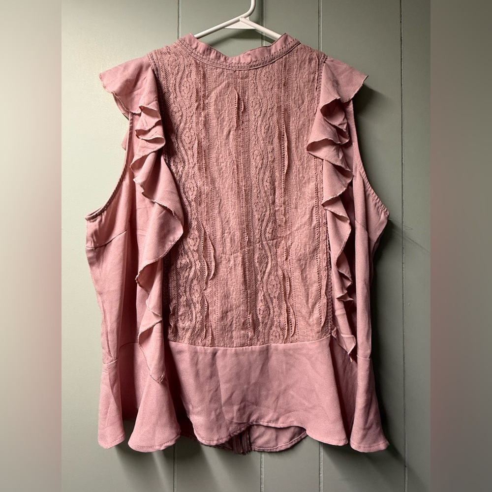 Self Esteem Dusty Rose Ruffle Lace-Panel Sleeveless Tank